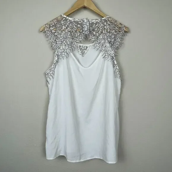 41 Hawthorn XL White Black Lace Sleeveless Top Fairy Soft Girl Cottagecore‎ - Picture 3 of 7